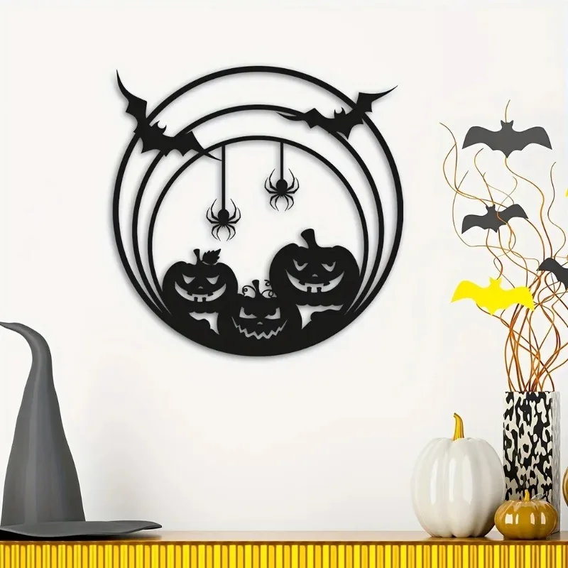 Spider Web Halloween Decoration - Halloween Metal Wall Art Pumpkin Bat