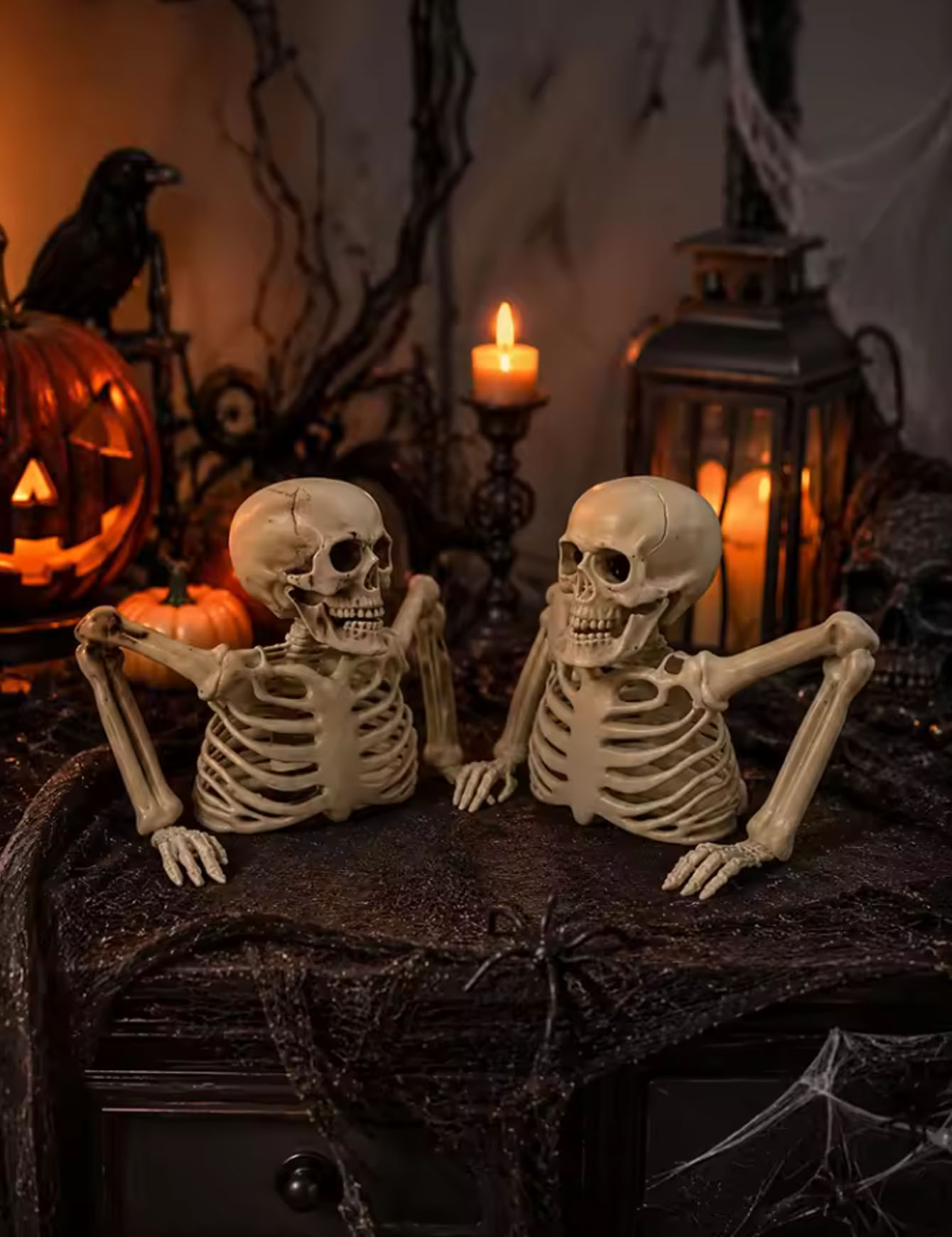Spider Web Halloween Decoration - Halloween Half Skeleton Party, Terrifying Scene