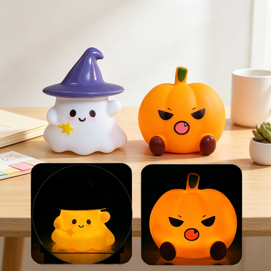 Halloween Pumpkin Decor Led - Kawaii Witch Ghost Pumpkin Silicone Nightlight