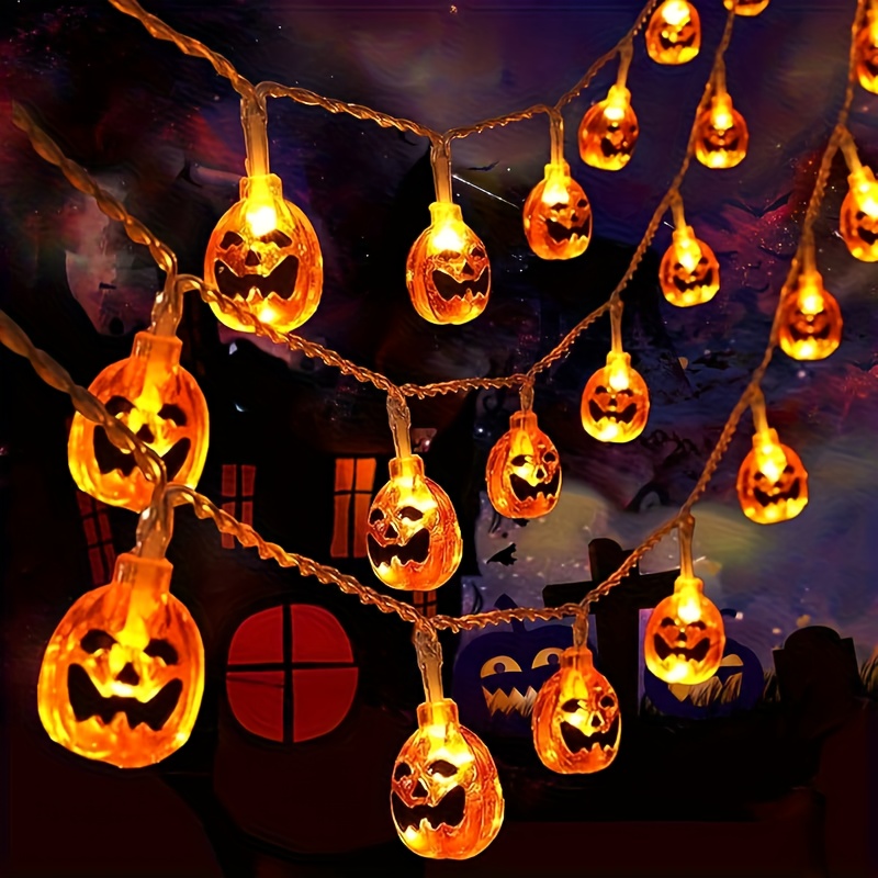 Halloween Led String Lights Orange - 59/118in 10/20LEDs Smiling Pumpkin String Lights