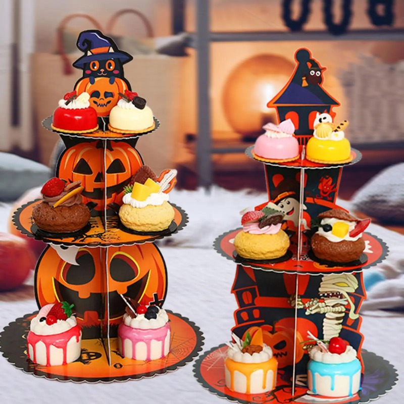 1-4PCS 3 Tier Spiderweb Desser - Spider Web Halloween Decoration ulasan dan harga
