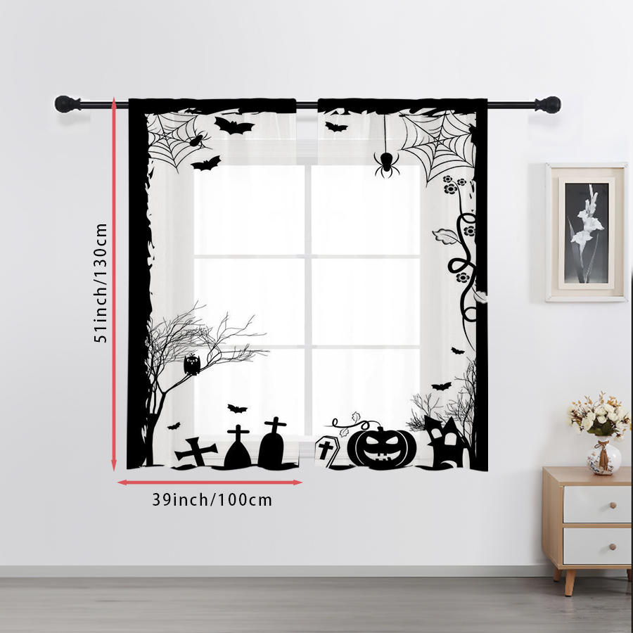 2PCS Digital Print Sheer Curta - Spider Web Halloween Decoration ulasan dan harga
