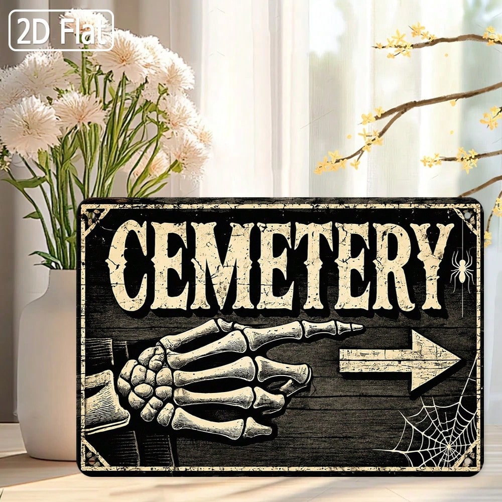 1pc 2D Flat Tin Sign - Vintage - Halloween Skeleton Decoration ulasan dan harga