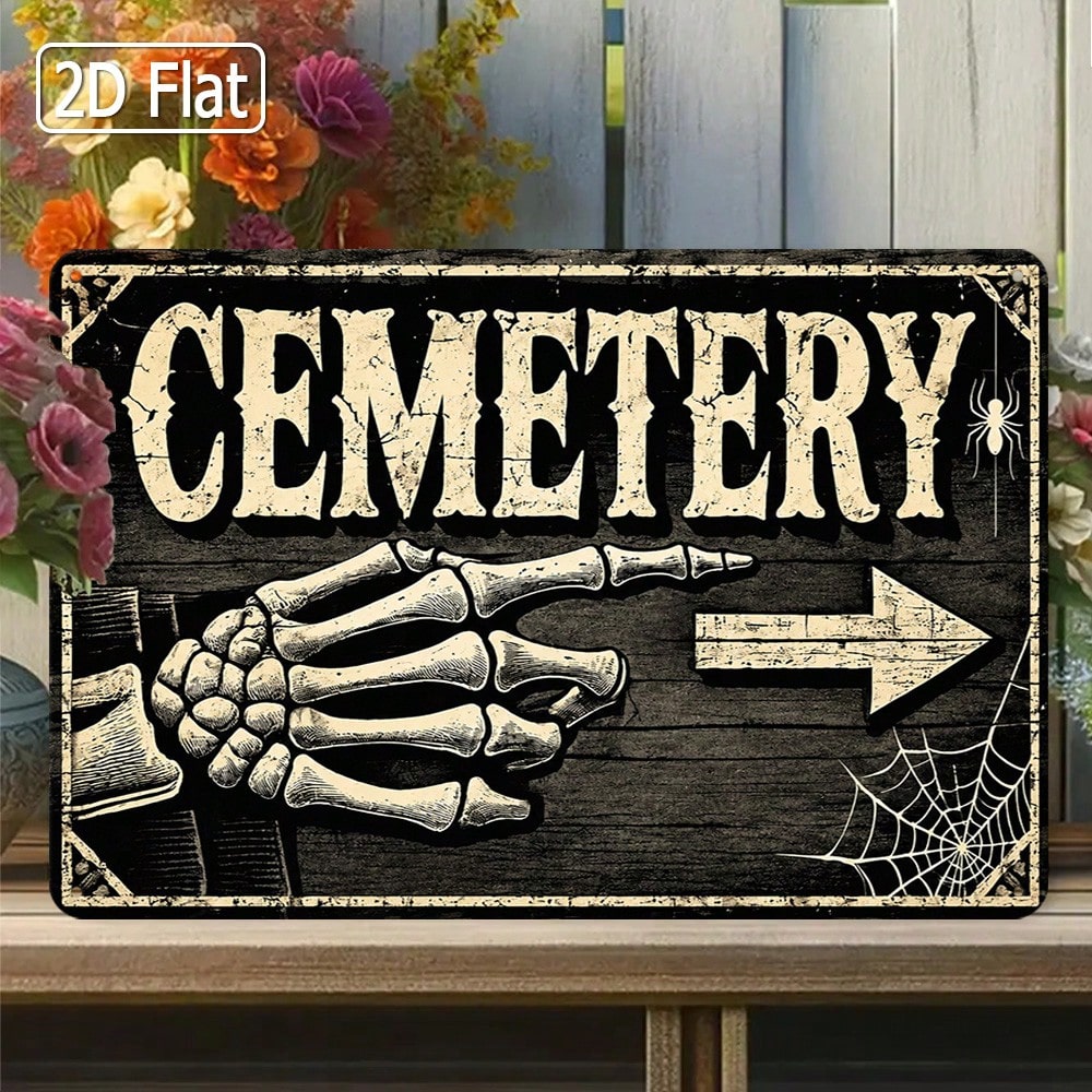 1pc 2D Flat Tin Sign - Vintage - Halloween Skeleton Decoration ulasan dan harga